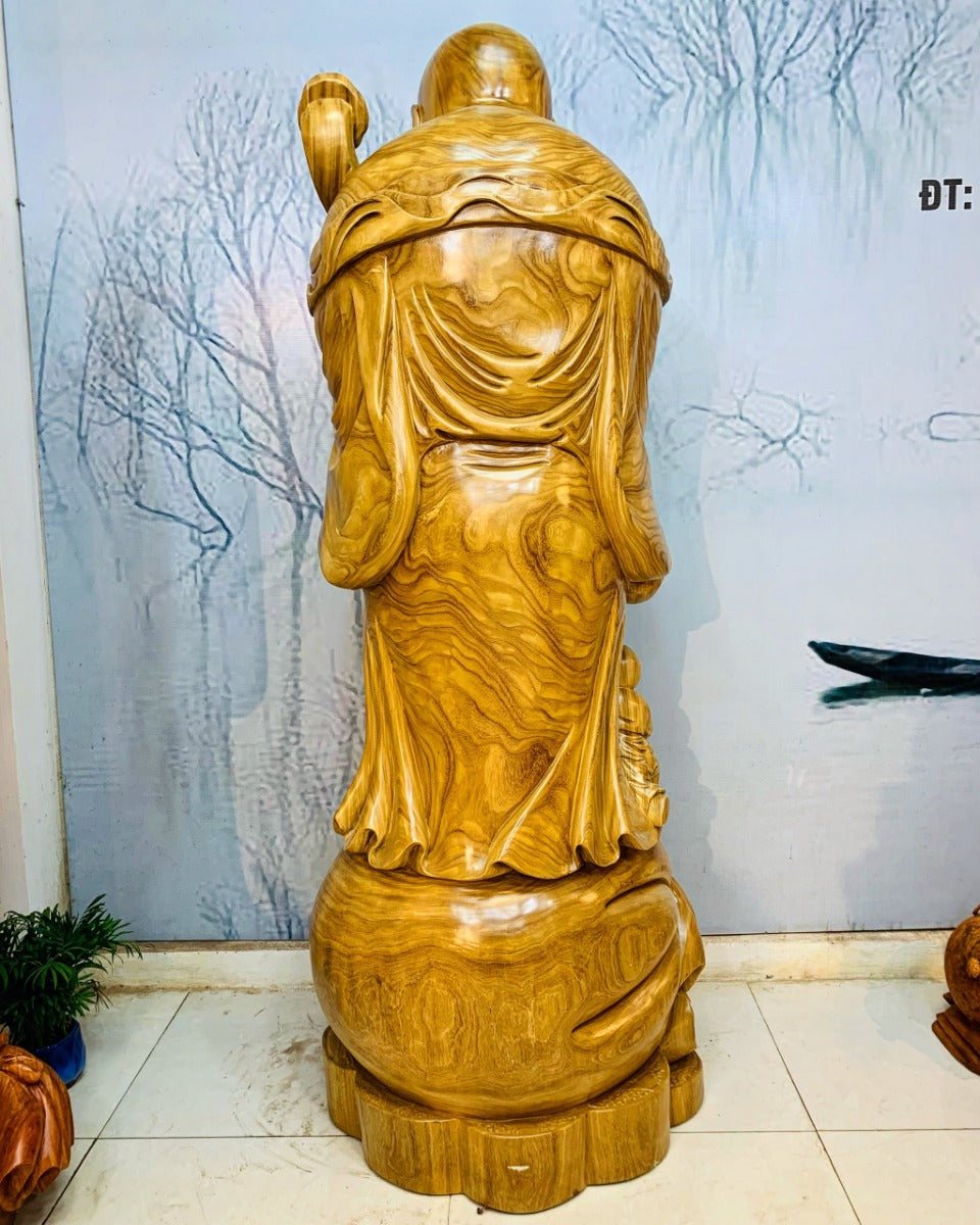 Di Lặc Chúc Phúc Phú Quý Gỗ Cẩm Vàng Cao 1m8