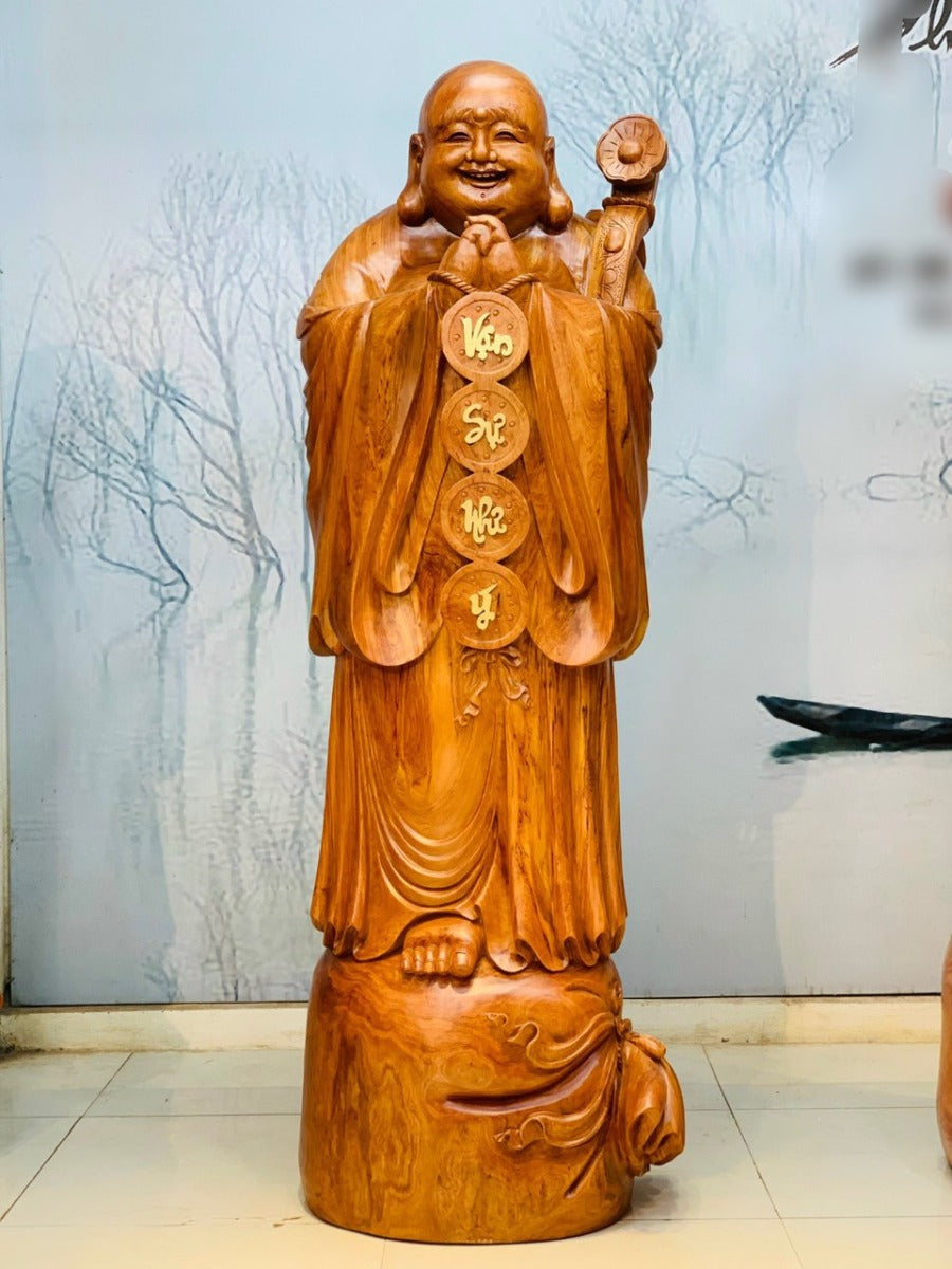 Di Lặc Chúc Phúc  Tài Lộc Gỗ Hương Đá Cao 1m75