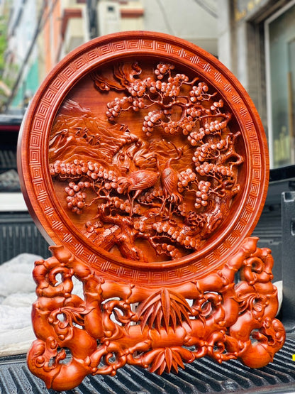 Tranh Đĩa Gỗ Tùng Hạc Diên Niên Đường Kính 60