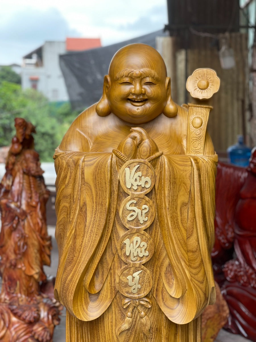 Tượng Di Lặc Chúc Phúc Vạn Sự Như Ý Gỗ Cẩm Vàng