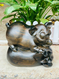 Linh Vật Con Heo Đứng Bao Tiền Gỗ Mun Hoa