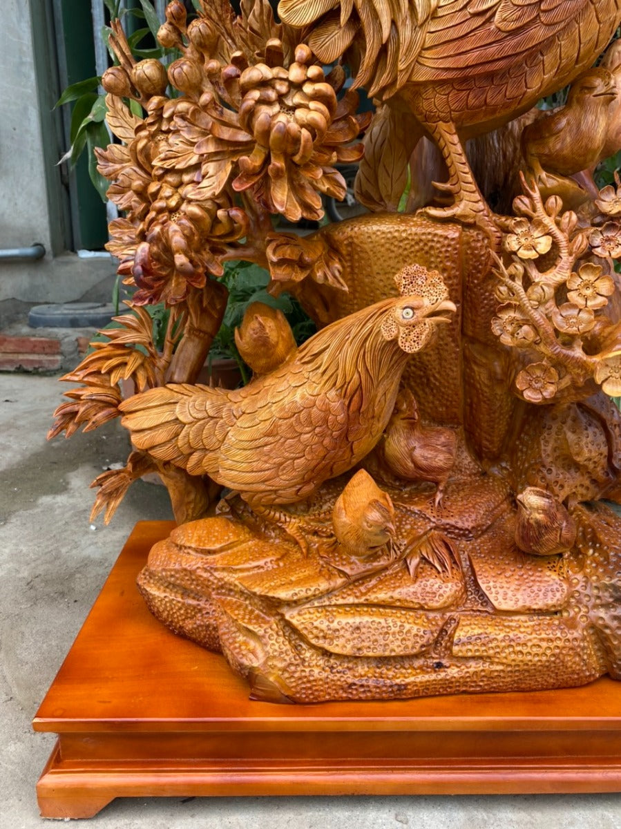 Tượng Linh Vật Gia Đình Gà Bốn Mùa Sung Túc
