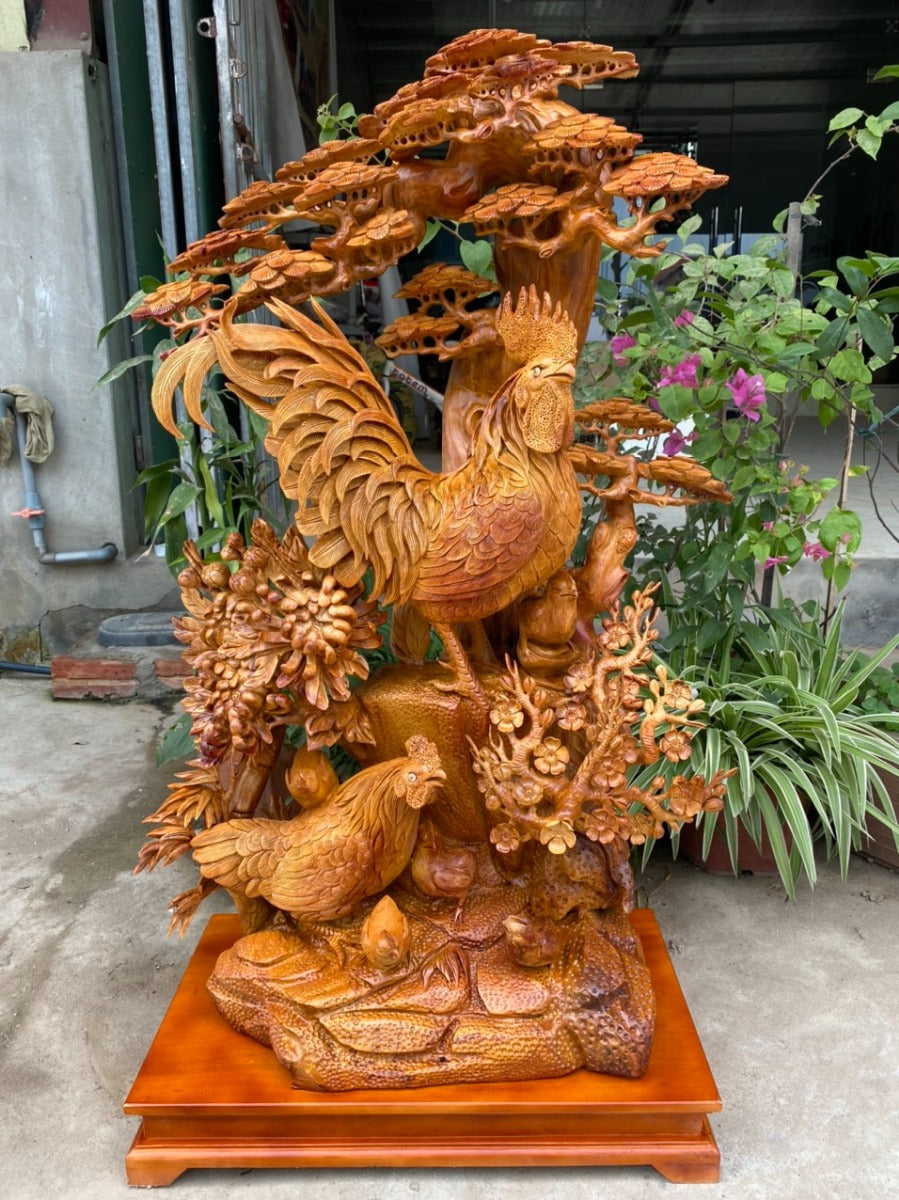 Tượng Linh Vật Gia Đình Gà Bốn Mùa Sung Túc