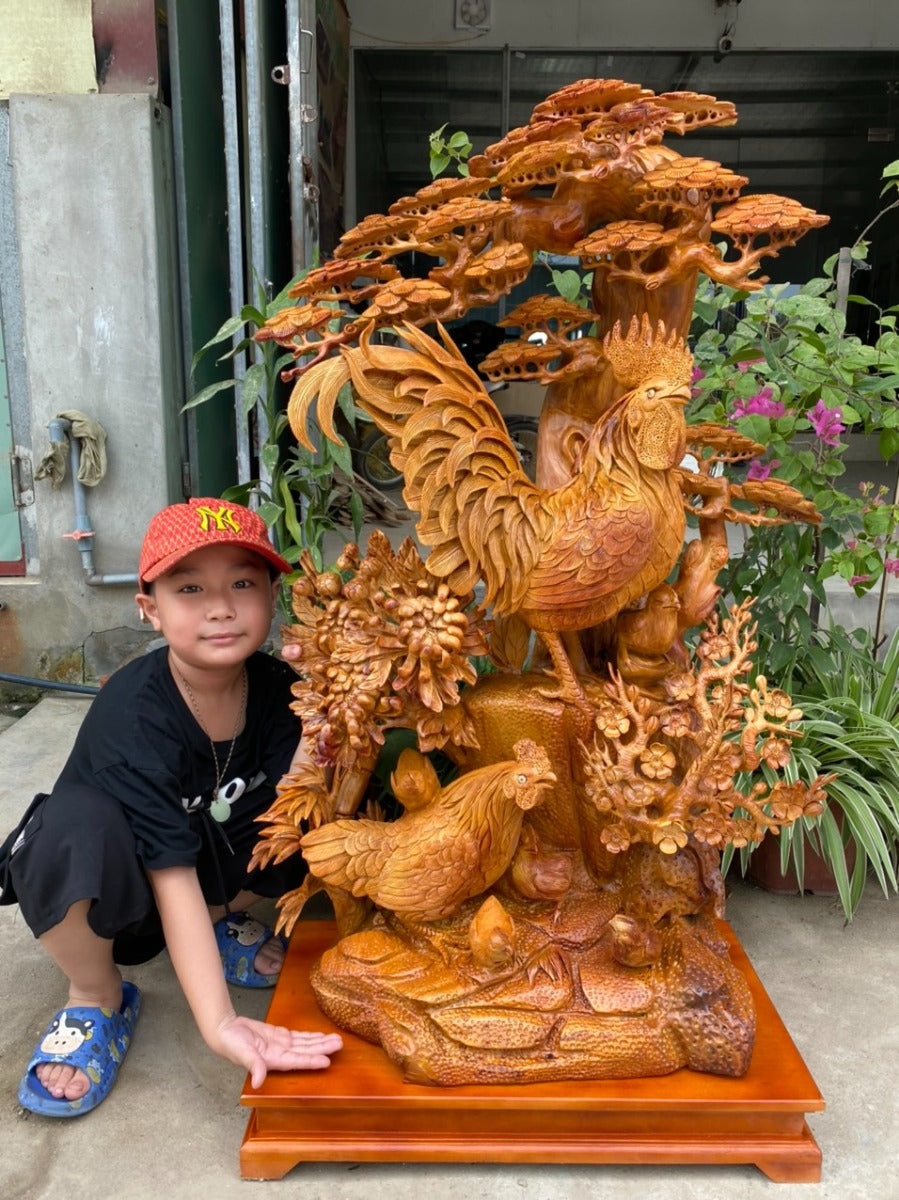 Tượng Linh Vật Gia Đình Gà Bốn Mùa Sung Túc