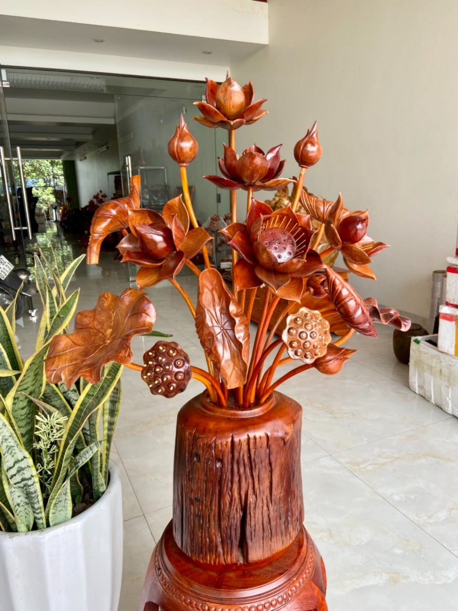 Cặp Bình Hoa Sen Gỗ Lũa Hương Nghệ Thuật
