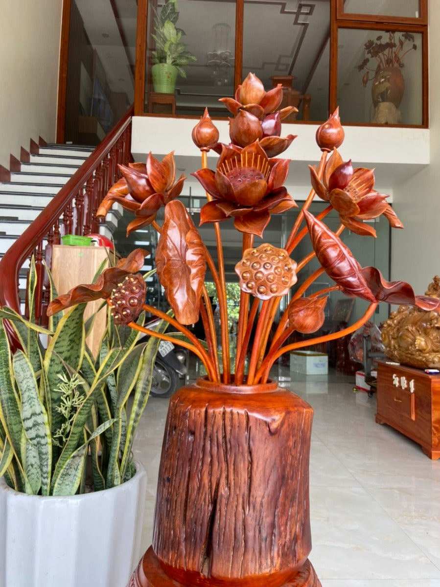 Cặp Bình Hoa Sen Gỗ Lũa Hương Nghệ Thuật