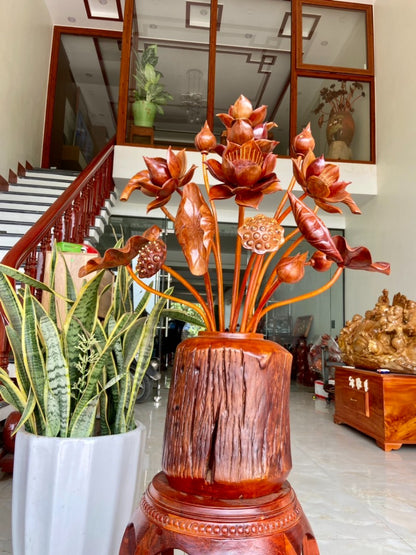 Cặp Bình Hoa Sen Gỗ Lũa Hương Nghệ Thuật