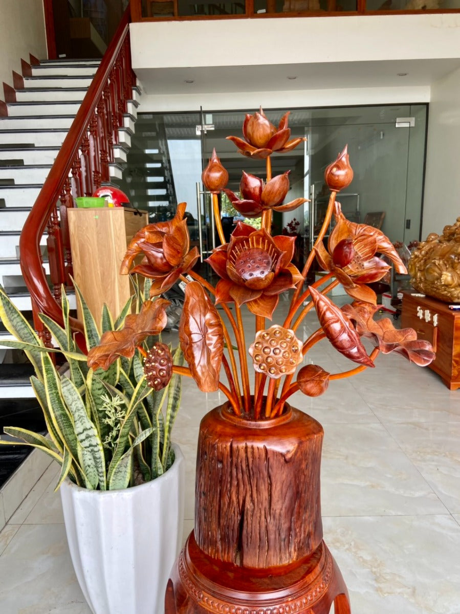 Cặp Bình Hoa Sen Gỗ Lũa Hương Nghệ Thuật