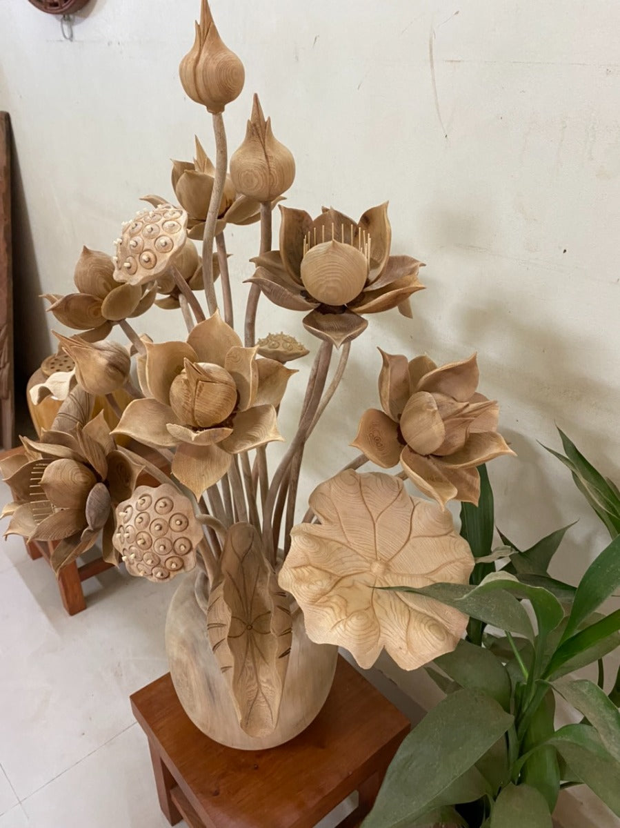 Bình Hoa Sen Gỗ Ngọc Am 21 Cành