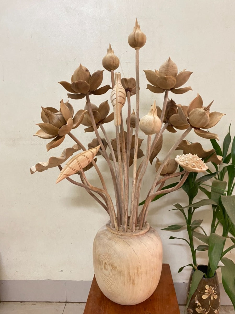 Bình Hoa Sen Gỗ Ngọc Am 21 Cành