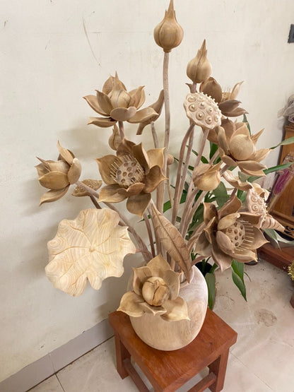 Bình Hoa Sen Gỗ Ngọc Am 21 Cành