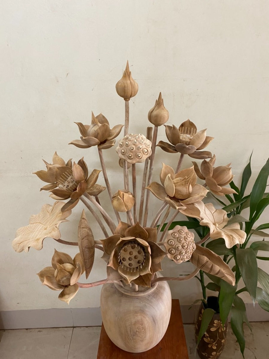 Bình Hoa Sen Gỗ Ngọc Am 21 Cành