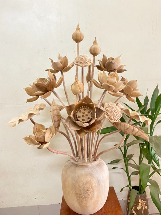 Bình Hoa Sen Gỗ Ngọc Am 21 Cành
