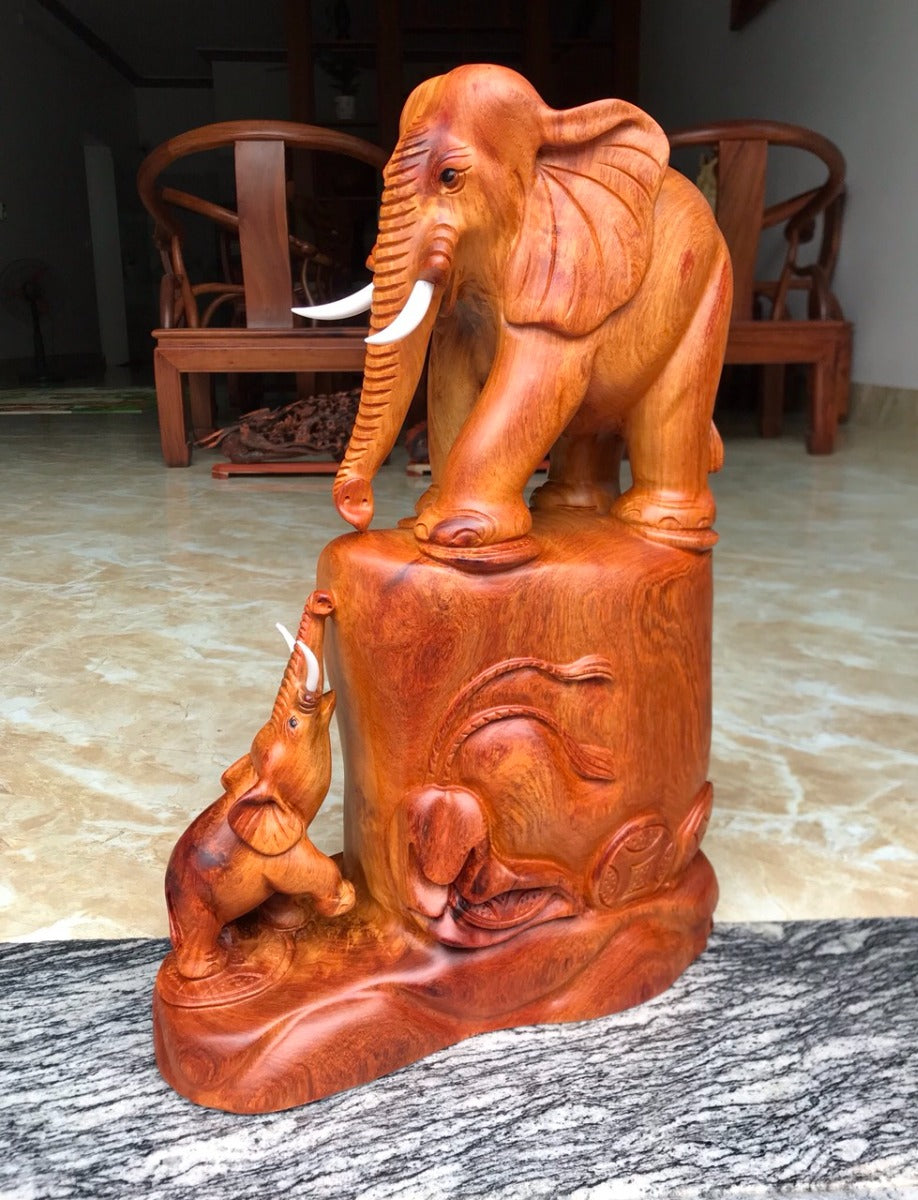 Tượng Voi Mẫu Tử Cao 47 Gỗ Hương
