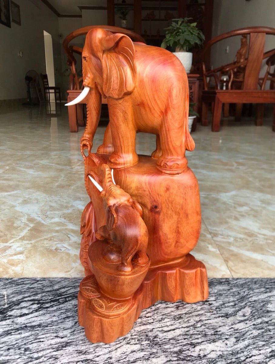 Tượng Voi Mẫu Tử Cao 47 Gỗ Hương