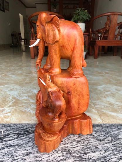 Tượng Voi Mẫu Tử Cao 47 Gỗ Hương