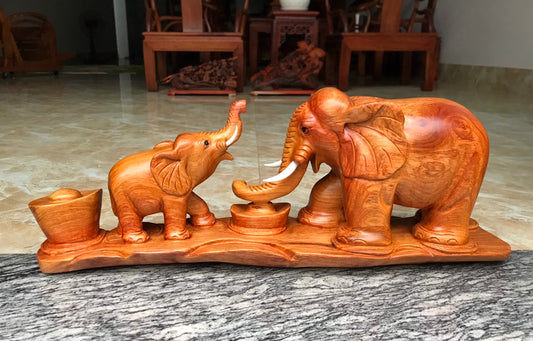 Cặp Voi Mẫu Tử Gỗ Hương  Cao 26cm