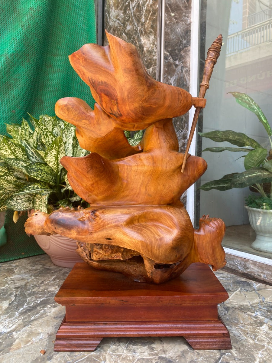 Cụ Đạt Ma Múa Võ Gỗ Hương Việt Ôm Đá Tự Nhiên