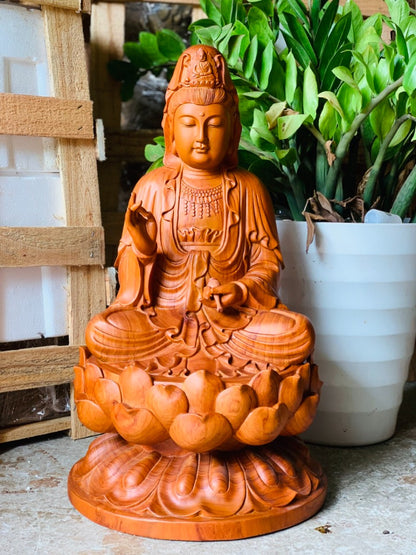 Tượng Bồ Tát Quan Âm Tọa Đài Sen Cao 60cm