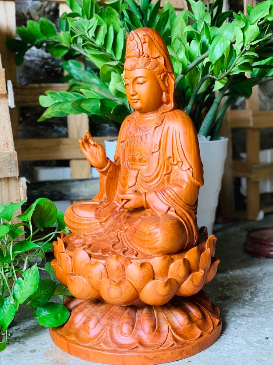 Tượng Bồ Tát Quan Âm Tọa Đài Sen Cao 60cm