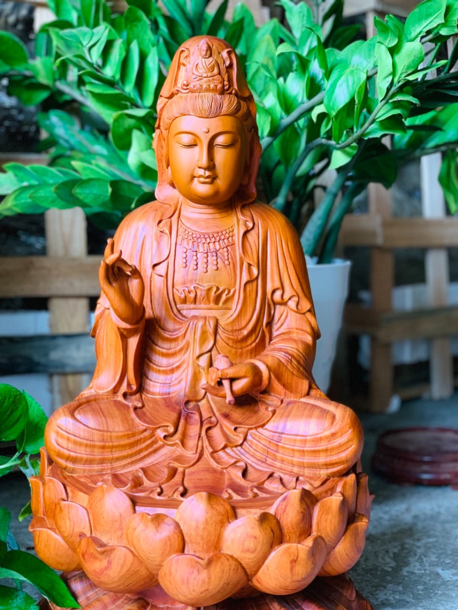 Tượng Bồ Tát Quan Âm Tọa Đài Sen Cao 60cm