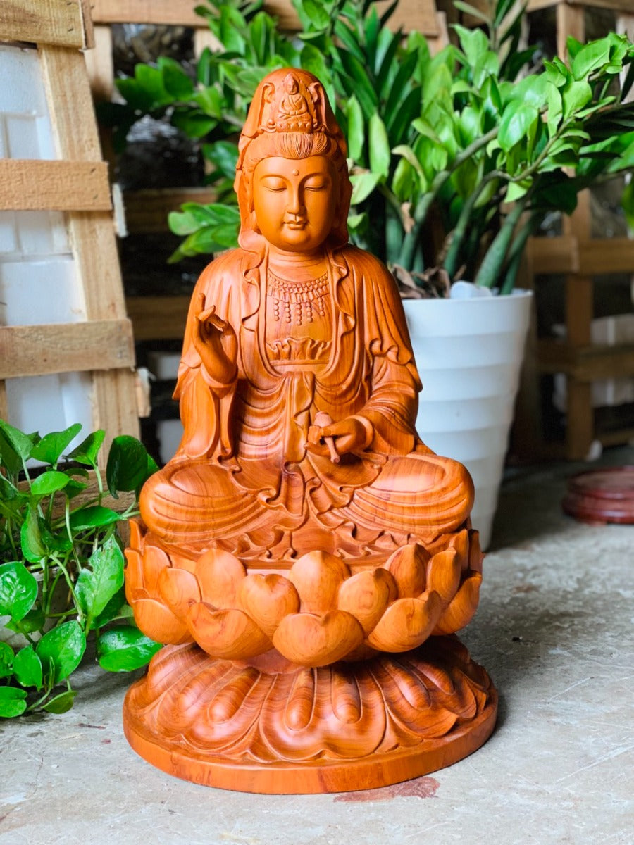 Tượng Bồ Tát Quan Âm Tọa Đài Sen Cao 60cm