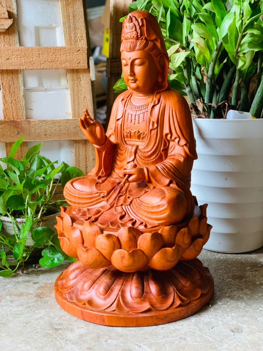 Tượng Bồ Tát Quan Âm Tọa Đài Sen Cao 60cm