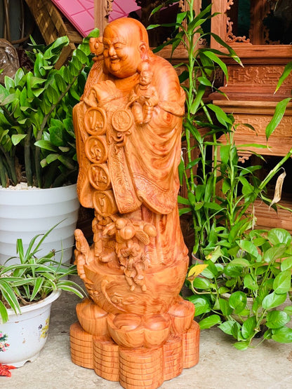 Tượng Gỗ Phật Di Lặc Chúc Phuc 5 Chú Tiểu