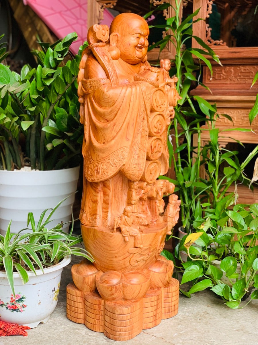 Tượng Gỗ Phật Di Lặc Chúc Phuc 5 Chú Tiểu