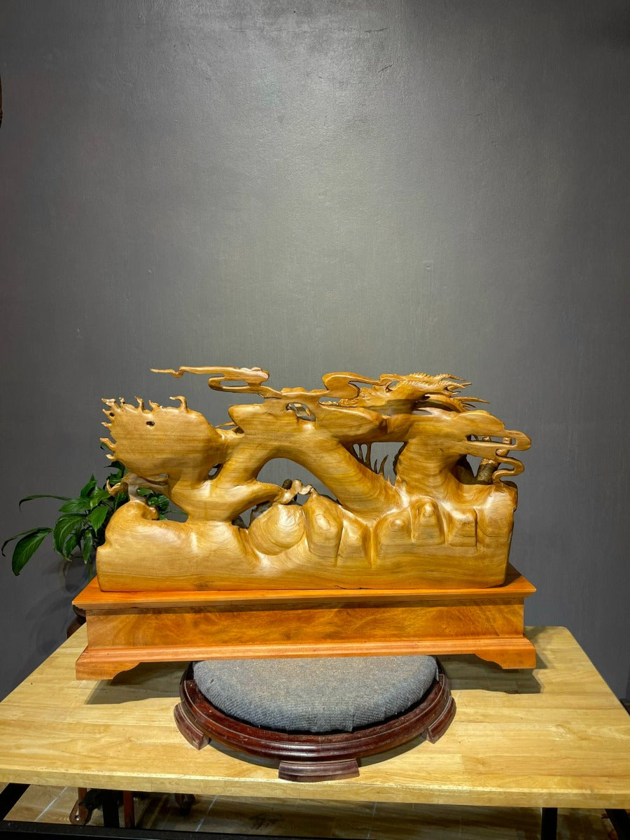 Tượng Linh Vật Rồng - Nhất Long Nhả Ngọc Gỗ Ngọc Am