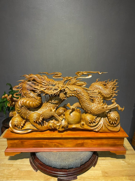 Tượng Linh Vật Rồng - Nhất Long Nhả Ngọc Gỗ Ngọc Am