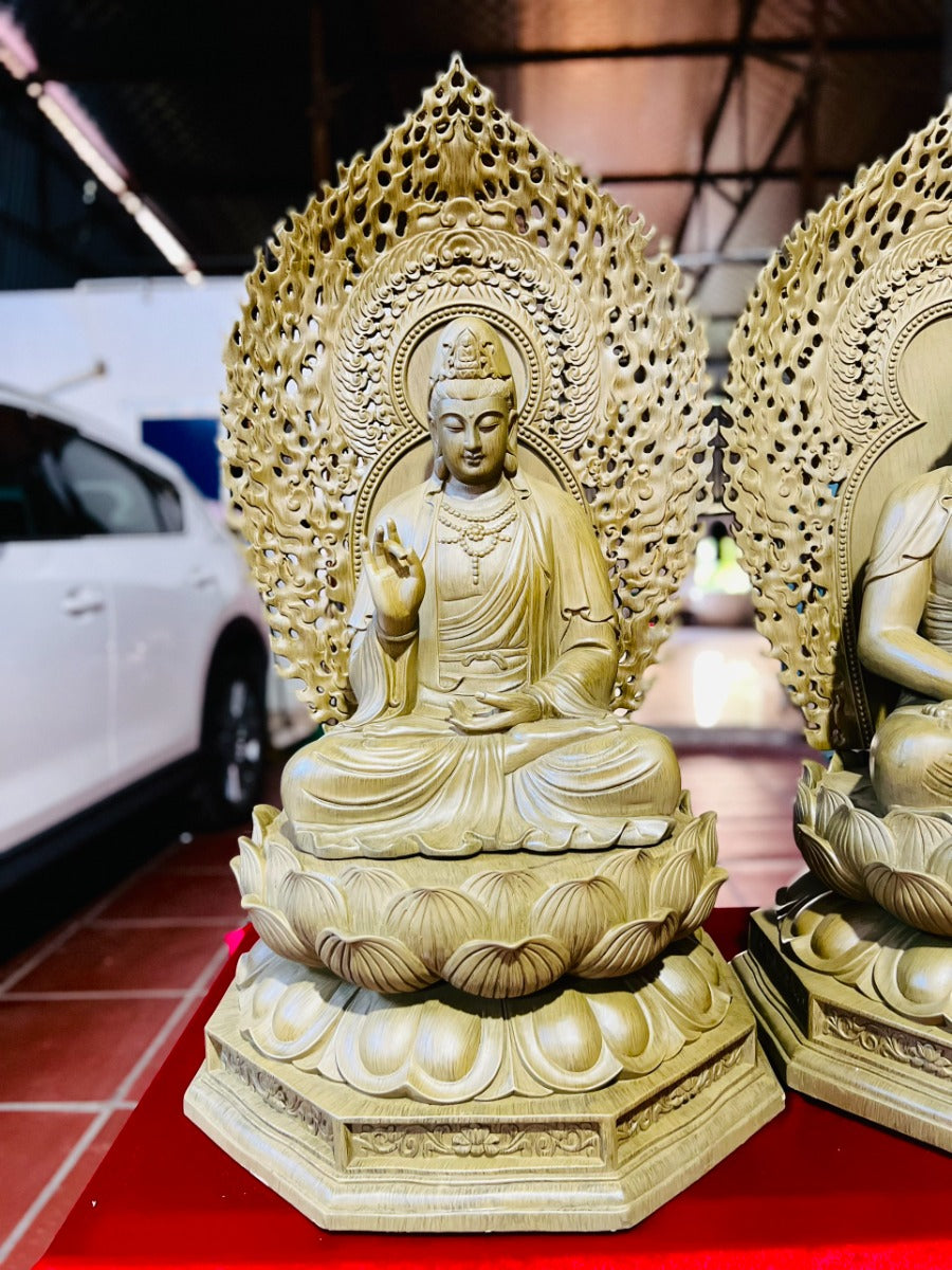 Bộ Tượng Phật Tây Phương Tam Thánh - Gỗ Gõ Vàng Vẽ Trầm