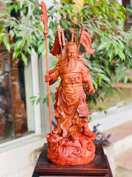 Tượng Quan Công Cửu Long Ngũ Kỳ - Gỗ Hương Ta Nguyên Khối