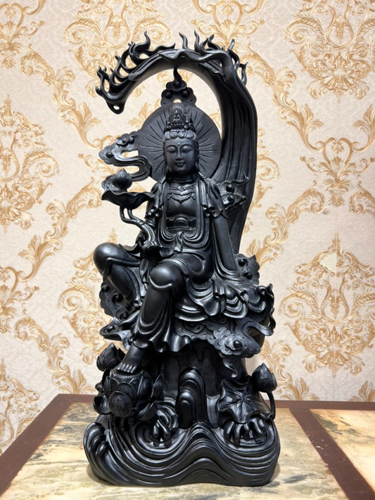 Tượng Phật Bà Quan Âm Tự Tại - Gỗ Mun Đen Quý Hiếm