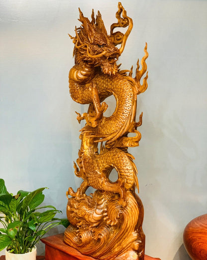 Tượng Nhất Long Bảo Châu Quyền Năng - Gỗ Ngọc Am