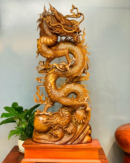 Tượng Nhất Long Bảo Châu Quyền Năng - Gỗ Ngọc Am