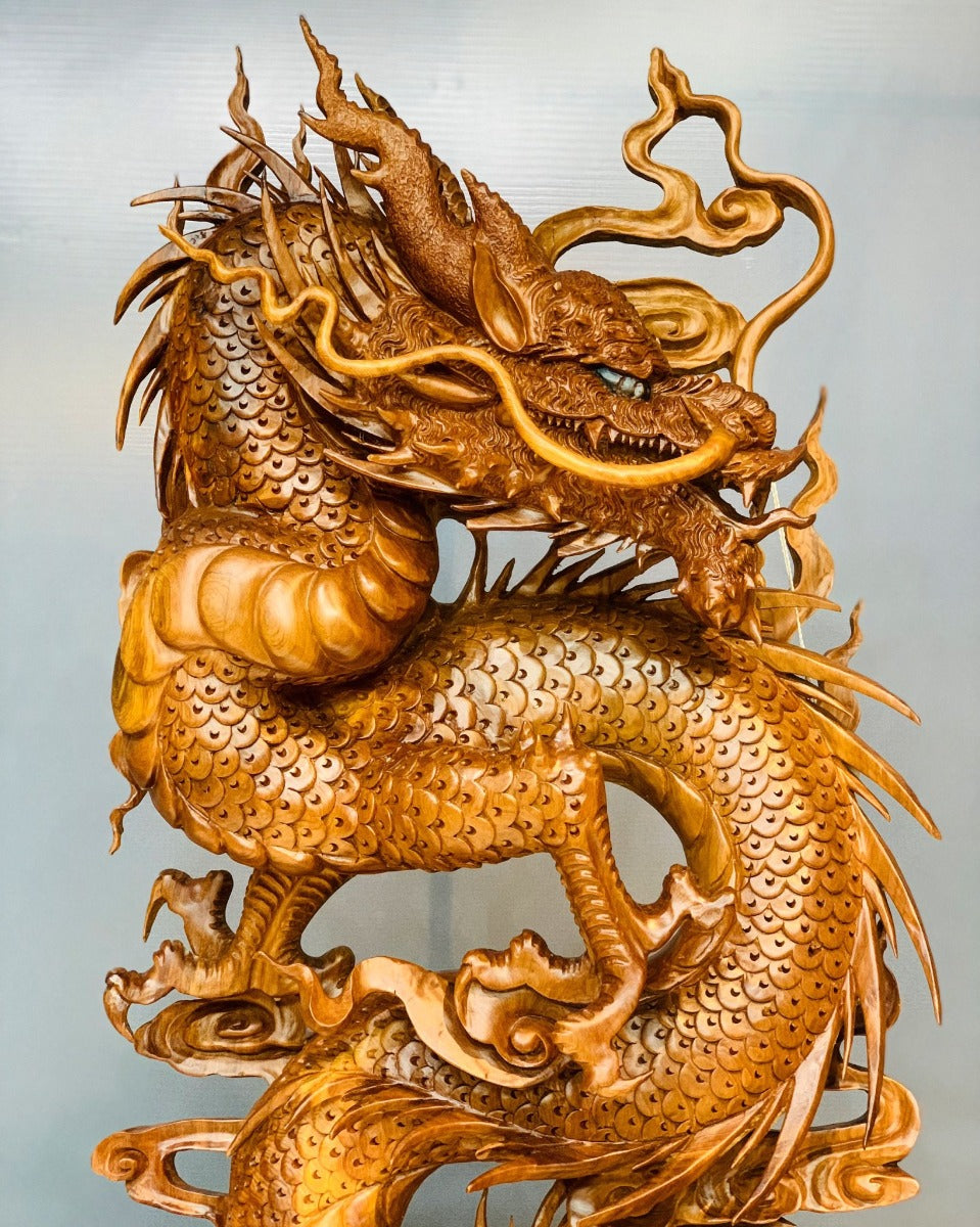 Tượng Nhất Long Bảo Châu Quyền Năng - Gỗ Ngọc Am