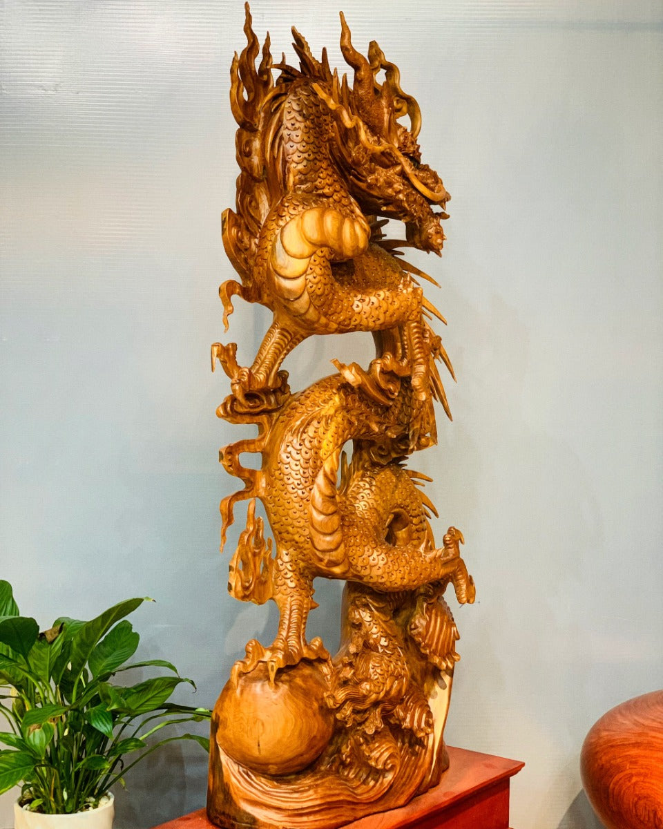 Tượng Nhất Long Bảo Châu Quyền Năng - Gỗ Ngọc Am