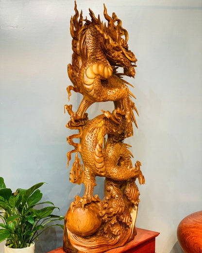 Tượng Nhất Long Bảo Châu Quyền Năng - Gỗ Ngọc Am