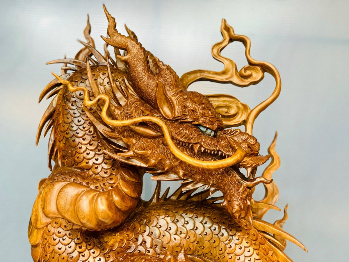 Tượng Nhất Long Bảo Châu Quyền Năng - Gỗ Ngọc Am