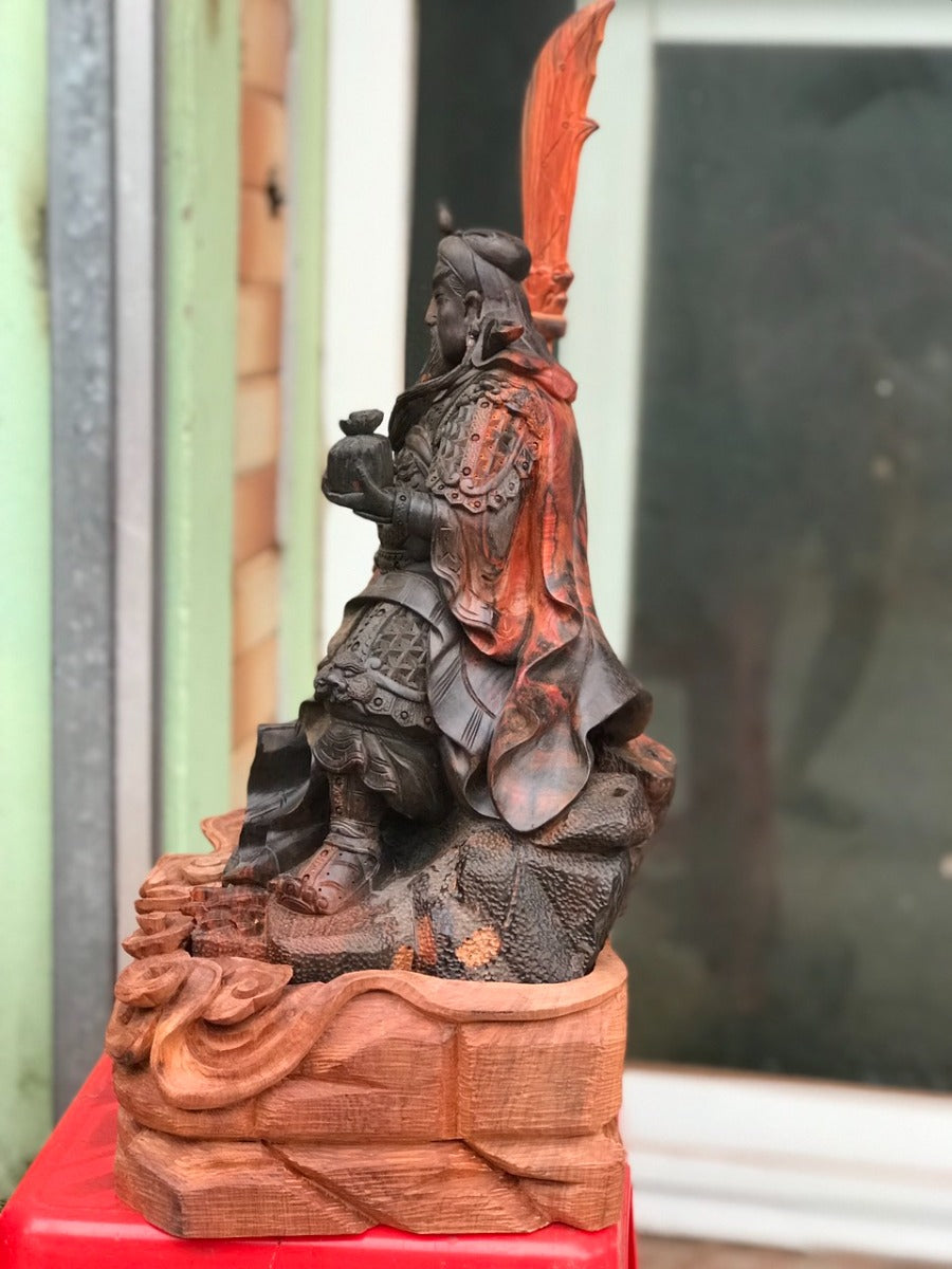 Tượng Quan Công Võ Thánh Ngồi Gỗ Trắc-  Đế Hương Ta