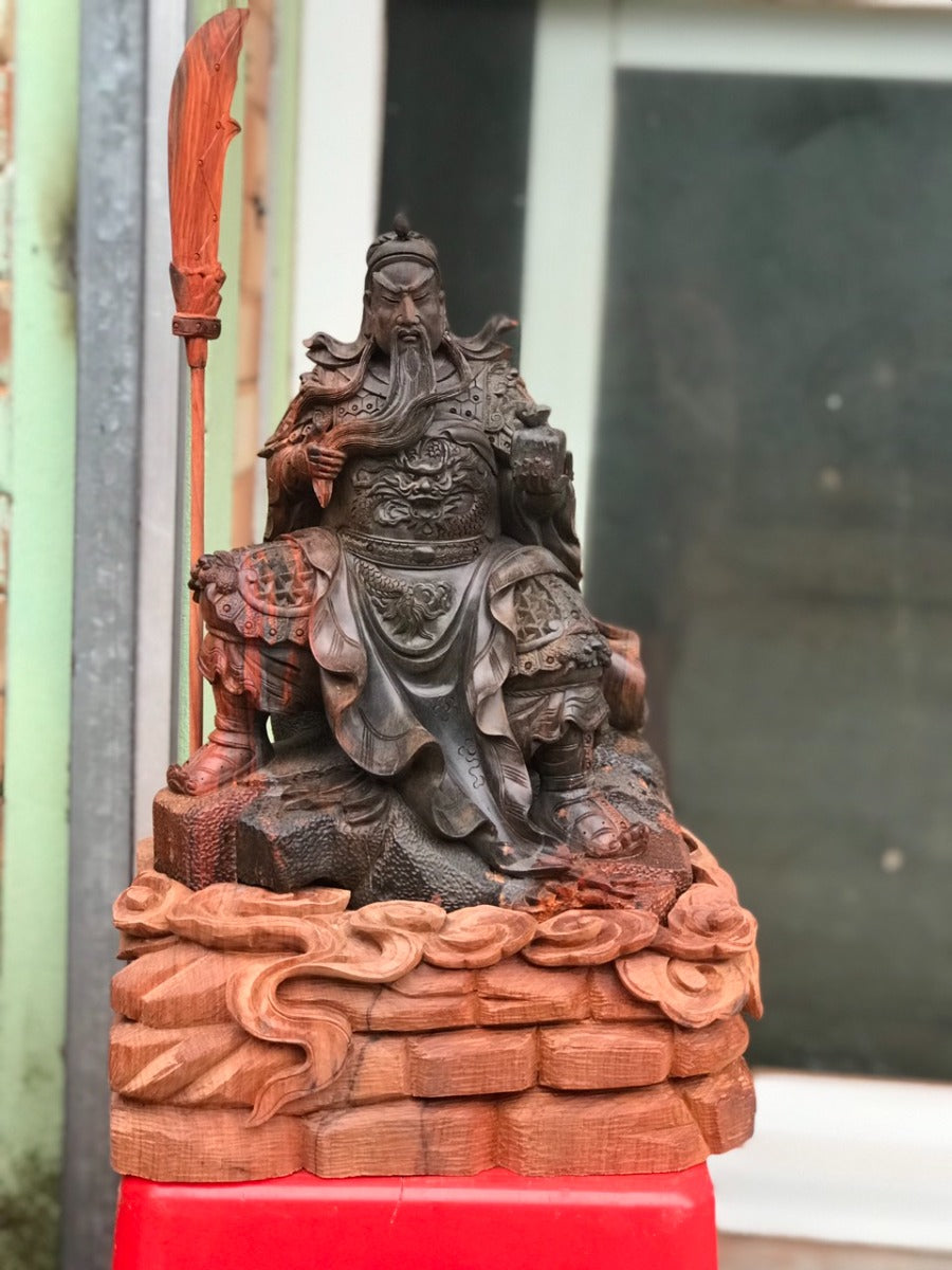 Tượng Quan Công Võ Thánh Ngồi Gỗ Trắc-  Đế Hương Ta