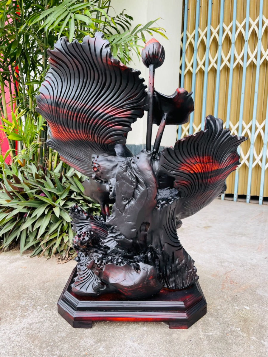 Tượng Cặp Cá Xiêm Tài Lộc - Gỗ Trắc Đỏ Đen Cao Cả Kỷ 75cm