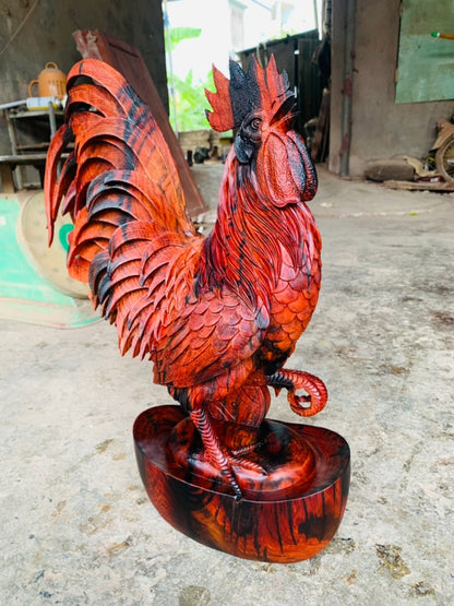 Tượng Gà Trống Nhất Kê Phong Thủy - Gỗ Trắc Đỏ Đen Tuyệt Đẹp