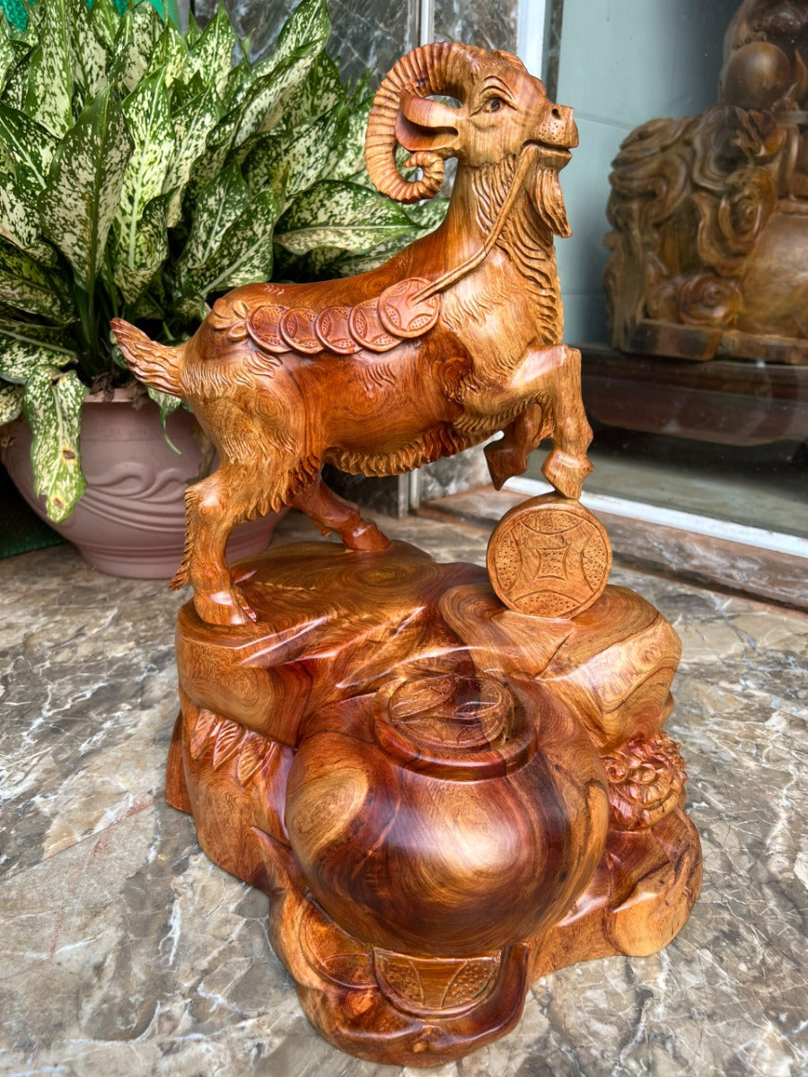 Tượng Dê Nhất Dương Phong Thủy - Gỗ Hương Ta