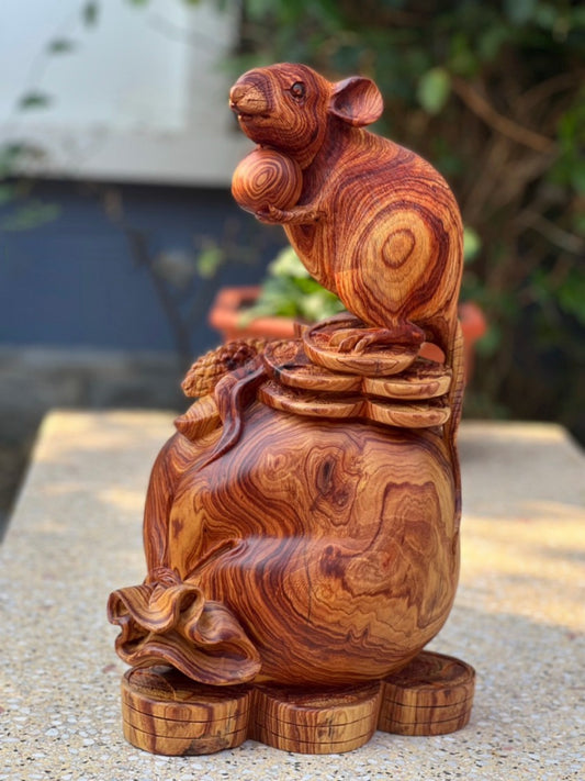 Tượng Cụ Tí Ngồi Bao Tiền - Gỗ Cẩm Việt Nguyên Khối