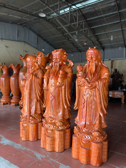 Tượng Tam Đa Phúc Lộc Thọ - Gỗ Hương Nam Phi Liền Khối