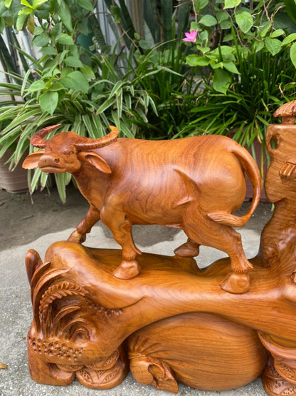 Tượng Tiểu Đồng Chăn Trâu Để Bàn - Gỗ Hương Việt