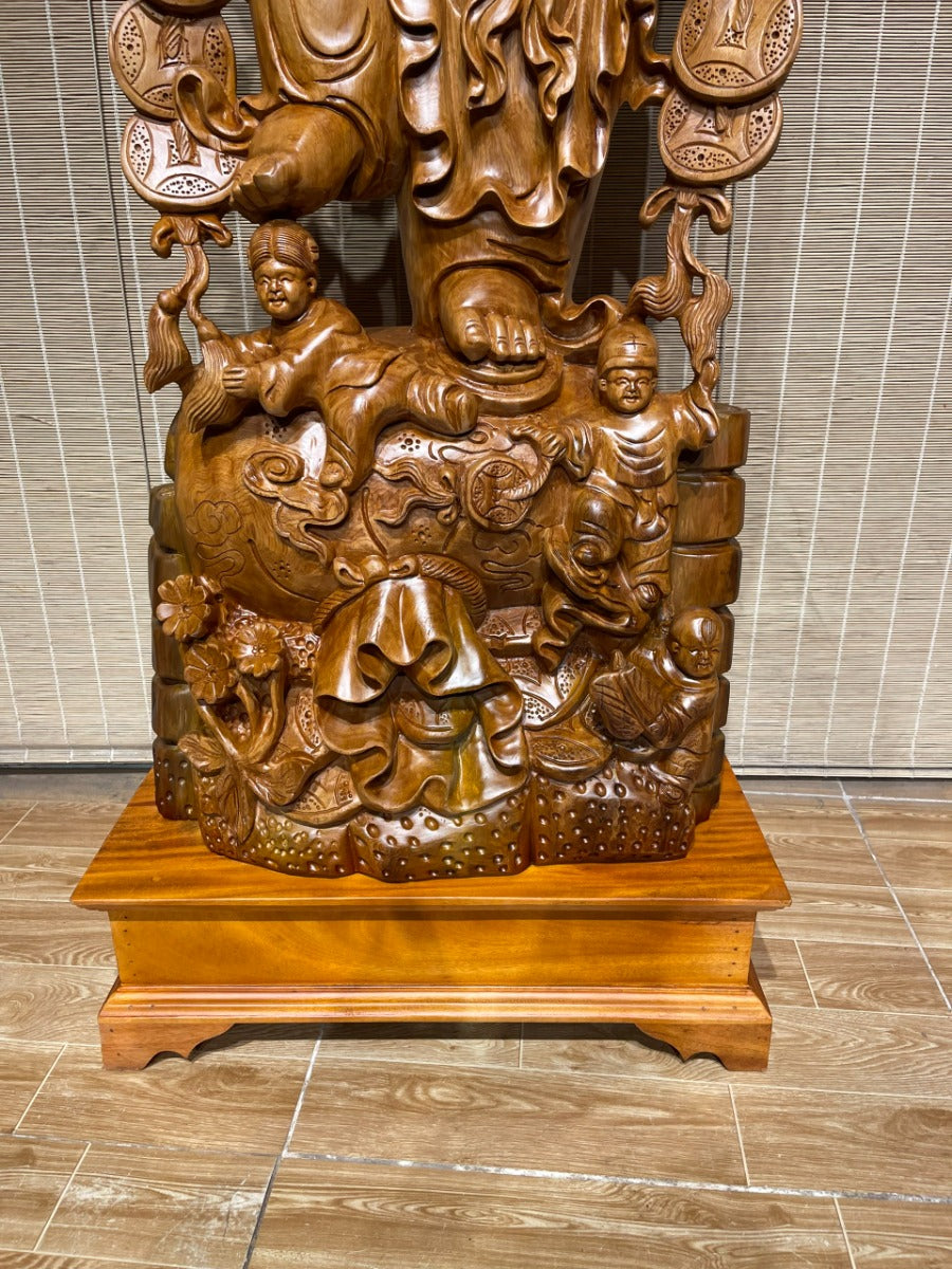 Tượng Phật Di Lặc Gánh Đào Ngũ Phúc - Gỗ Ngọc Am Cao 118cm Cả Kỷ