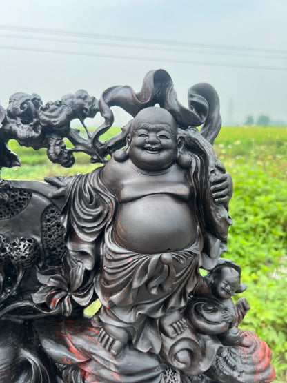 Tượng Di Lặc Nhất Phúc Vác Đào - Gỗ Trắc Gia Lai Liền Khối Tặng Kỷ